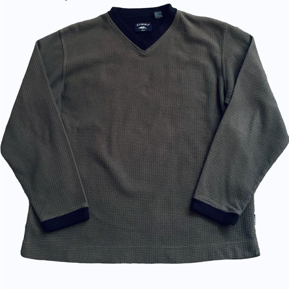 Summa Sport Army Green & Black Fleece V-Neck Pullover Sweatshirt Size Medium